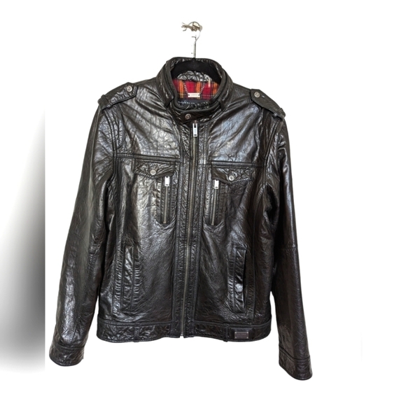 Guess vintage Y2K genuine leather moto Jacket sz M - Picture 1 of 9